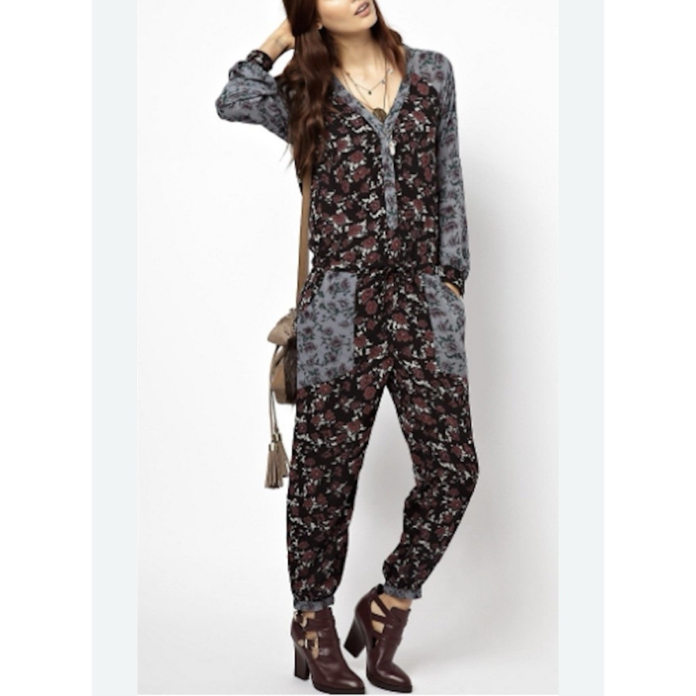 Free People Sheila Jumpsuit Floral Patchwork Bohemian Romper Lightweight Medium - Picture 2 of 15